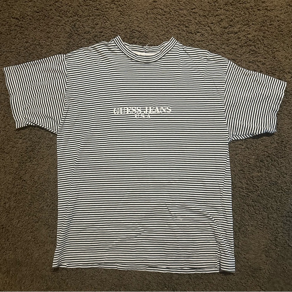 Guess Grey and White Striped Tee